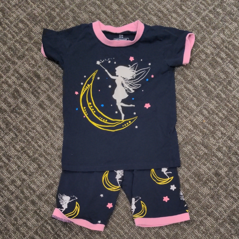 Fairy Moon Kids Pajamas 5T Glow In The Dark Navy Pink Short PJ Set Girl